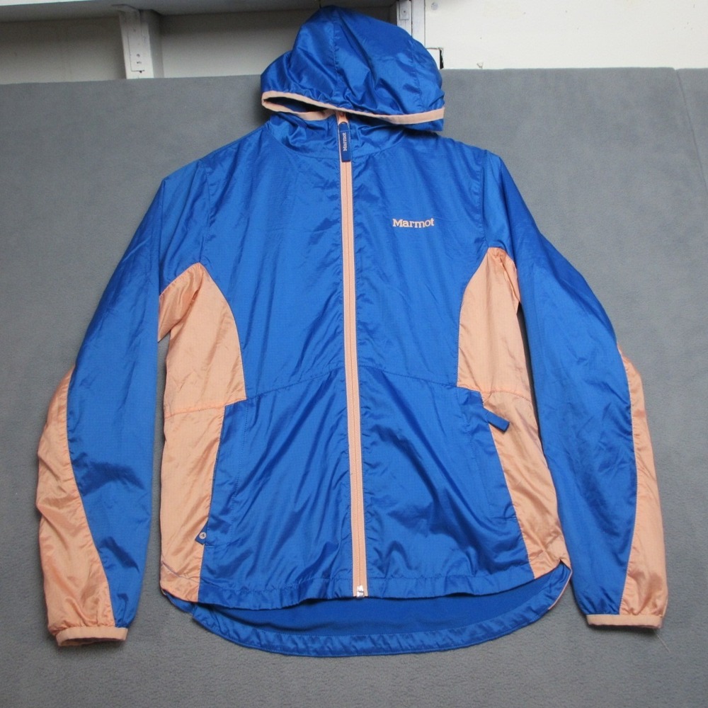 Marmot Windbreaker Jacket Girls Large Blue Excellent N46910 Colorblock Hooded